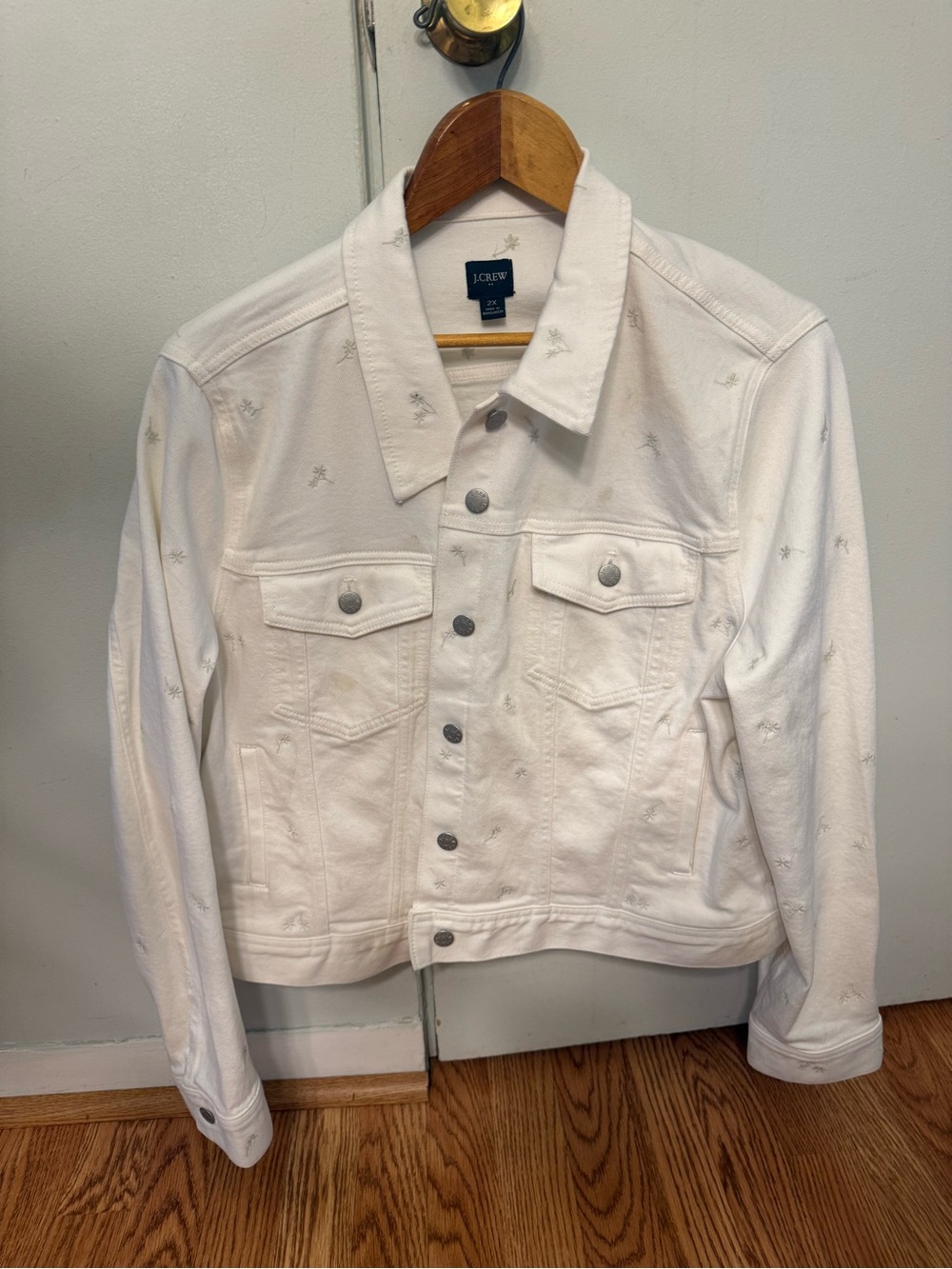 J. Crew Factory White Flower Embroidered Denim Jacket 2X EUC